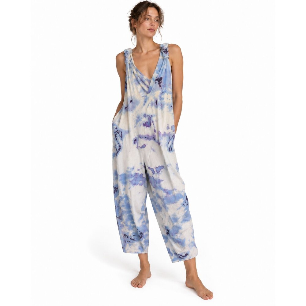 Vintage LA FLAME Tie Dye Cotton Jumpsuit One Size Made USA Boho Granola Wide Leg